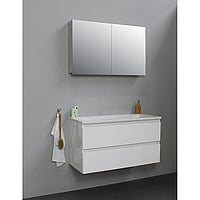 Sub Online badmeubelset met wastafel zonder kraangat met spiegelkast grijs (bxlxh) 100x46x55 cm, hoogglans wit / glans wit