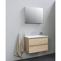 Sub Online badmeubelset met wastafel zonder kraangat met spiegelkast grijs (bxlxh) 80x46x55 cm, eiken / glans wit