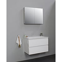 Sub Online badmeubelset met wastafel zonder kraangat met spiegelkast grijs (bxlxh) 80x46x55 cm, hoogglans wit / glans wit