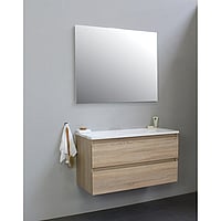 Sub Online badmeubelset met wastafel met wastafel zonder kraangat met spiegel (bxlxh) 100x46x55 cm, eiken / glans wit