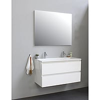 Sub Online badmeubelset met wastafel met 2 kraangaten met spiegel (bxlxh) 100x46x55 cm, hoogglans wit / glans wit