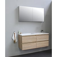 Sub Online badmeubelset met wastafel zonder kraangat met spiegelkast grijs (bxlxh) 120x46x55 cm, eiken / glans wit