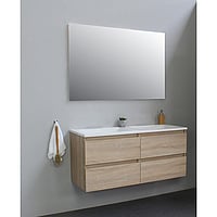Sub Online badmeubelset met wastafel met wastafel zonder kraangat met spiegel (bxlxh) 120x46x55 cm, eiken / glans wit