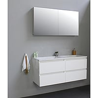 Sub Online badmeubelset met wastafel zonder kraangat met spiegelkast grijs (bxlxh) 120x46x55 cm, hoogglans wit / glans wit