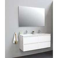 Sub Online badmeubelset met wastafel met 2 kraangaten met spiegel (bxlxh) 120x46x55 cm, hoogglans wit / glans wit