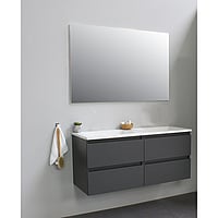 Sub Online badmeubelset met wastafel met wastafel zonder kraangat met spiegel (bxlxh) 120x46x55 cm, mat antraciet / glans wit