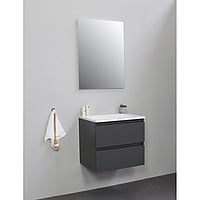 Sub Online badmeubelset met wastafel met wastafel zonder kraangat met spiegel (bxlxh) 60x46x55 cm, mat antraciet / glans wit