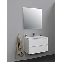 Sub Online badmeubelset met wastafel met 1 kraangat met spiegel (bxlxh) 80x46x55 cm, hoogglans wit / glans wit