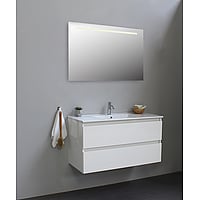 Sub Online flatpack onderkast met porseleinen wastafel 1 kraangat met spiegel met geintegreerde LED verlichting 100x55x46cm, hoogglans wit
