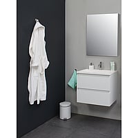 Sub Online flatpack onderkast met acryl wastafel 1 kraangat met 1 deurs spiegelkast grijs 60x55x46cm, hoogglans wit
