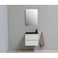Sub Online flatpack onderkast met acryl wastafel slate structuur zonder kraangaten met spiegel 60x55x46cm, hoogglans wit