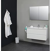 Sub Online onderkast met porseleinen wastafel 1 kraangat met 2 deurs spiegelkast grijs 100x55x46cm, hoogglans wit