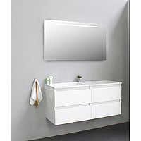Sub Online onderkast met acryl wastafel zonder kraangaten met spiegel met geintegreerde LED verlichting 120x55x46cm, hoogglans wit