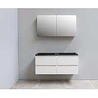 Sub Online onderkast met acryl wastafel slate structuur zonder kraangaten met 2 deurs spiegelkast grijs 120x55x46cm, hoogglans wit