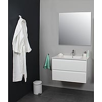 Sub Online onderkast met porseleinen wastafel 1 kraangat met spiegel 80x55x46cm, hoogglans wit