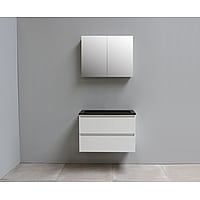 Sub Online onderkast met acryl wastafel slate structuur zonder kraangaten met 2 deurs spiegelkast grijs 80x55x46cm, hoogglans wit
