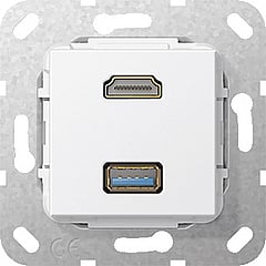 Gira thermoplast basiselement t.b.v. gender changer HDMI/USB 3.0, kabel aansluiting, zuiver, wit (RAL9010)