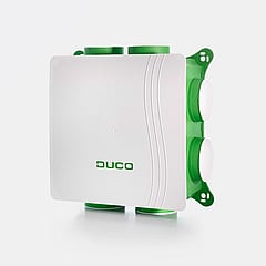 Duco DucoBox Silent RF 230 VAC mechanische ventilatiebox met randaardestekker 48 x 48 x 19,4 cm, wit/groen