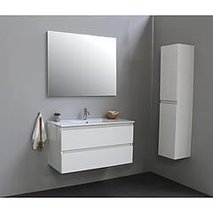 Sub Online badmeubelset met wastafel met 1 kraangat met spiegel (bxlxh) 100x46x55 cm, hoogglans wit / glans wit