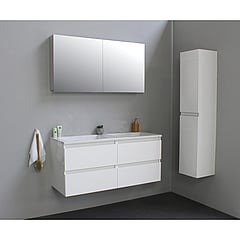 Sub Online badmeubelset met wastafel zonder kraangat met spiegelkast grijs (bxlxh) 120x46x55 cm, hoogglans wit / glans wit