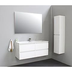Sub Online badmeubelset met wastafel met wastafel zonder kraangat met spiegel (bxlxh) 120x46x55 cm, hoogglans wit / glans wit