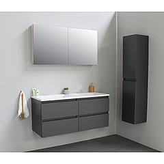 Sub Online badmeubelset met wastafel zonder kraangat met spiegelkast grijs (bxlxh) 120x46x55 cm, mat antraciet / glans wit