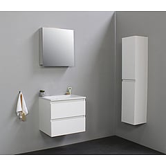 Sub Online badmeubelset met wastafel zonder kraangat met spiegelkast grijs (bxlxh) 60x46x55 cm, hoogglans wit / glans wit