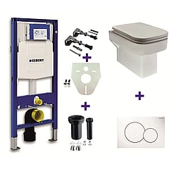 Toiletset Geberit UP320 Duofix + Wiesbaden Carré hangend toilet met zitting + Geberit Sigma01 bedieningsplaat, wit