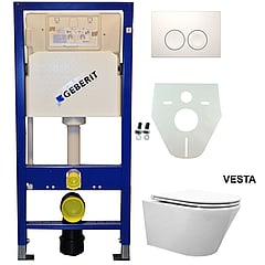 Toiletset Geberit UP100 Duofix + Wiesbaden Vesta hangend toilet met Flatline 2.0 zitting + Geberit Delta21 bedieningsplaat, wit