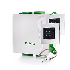 Duco DucoBox Silent All-in-one pakket inclusief DucoBox Silent Standaard, CO2 ruimtesensor zonder bediening en vocht boxsensor 48 x 48 x 19,4 cm, wit/groen