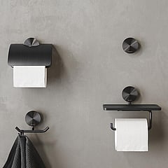 Geesa Opal toiletrolhouder met planchet, zwart metaal geborsteld