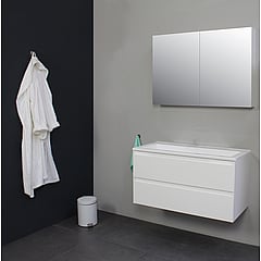 Sub Online flatpack onderkast met acryl wastafel zonder kraangaten met 2 deurs spiegelkast grijs 100x55x46cm, hoogglans wit