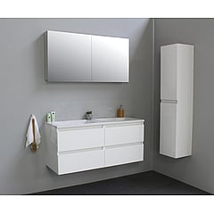 Sub Online flatpack onderkast met acryl wastafel zonder kraangaten met 2 deurs spiegelkast grijs 120x55x46cm, hoogglans wit
