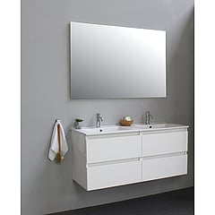 Sub Online flatpack onderkast met porseleinen wastafel 2 kraangaten met spiegel 120x55x46cm, hoogglans wit