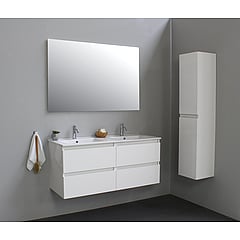 Sub Online flatpack onderkast met porseleinen wastafel 2 kraangaten met spiegel 120x55x46cm, hoogglans wit