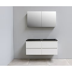 Sub Online flatpack onderkast met acryl wastafel slate structuur zonder kraangaten met 2 deurs spiegelkast grijs 120x55x46cm, hoogglans wit