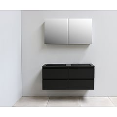 Sub Online flatpack onderkast met acryl wastafel slate structuur zonder kraangaten met 2 deurs spiegelkast grijs 120x55x46cm, mat zwart