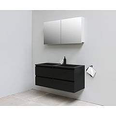 Sub Online flatpack onderkast met acryl wastafel slate structuur zonder kraangaten met 2 deurs spiegelkast grijs 120x55x46cm, mat zwart