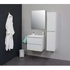 Sub Online flatpack onderkast met acryl wastafel zonder kraangaten met 1 deurs spiegelkast grijs 60x55x46cm, hoogglans wit