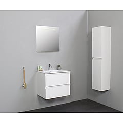 Sub Online flatpack onderkast met porseleinen wastafel 1 kraangat met spiegel met geintegreerde LED verlichting 60x55x46cm, hoogglans wit