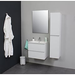 Sub Online flatpack onderkast met porseleinen wastafel 1 kraangat met spiegel 60x55x46cm, hoogglans wit