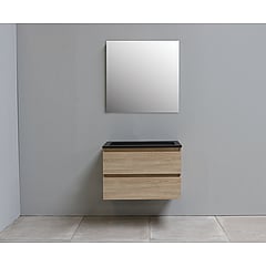 Sub Online flatpack onderkast met acryl wastafel slate structuur zonder kraangaten met spiegel 80x55x46cm, eiken