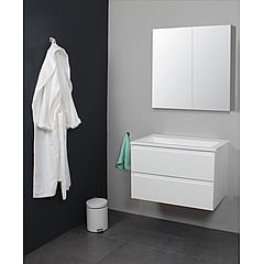 Sub Online flatpack onderkast met acryl wastafel zonder kraangaten met 1 deurs spiegelkast grijs 80x55x46cm, hoogglans wit