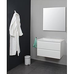 Sub Online flatpack onderkast met acryl wastafel zonder kraangaten met spiegel 80x55x46cm, hoogglans wit