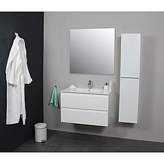 Sub Online flatpack onderkast met porseleinen wastafel 1 kraangat met spiegel 80x55x46cm, hoogglans wit
