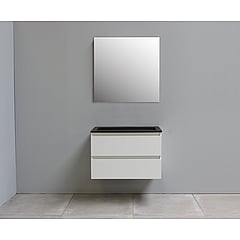 Sub Online flatpack onderkast met acryl wastafel slate structuur zonder kraangaten met spiegel 80x55x46cm, hoogglans wit