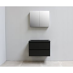 Sub Online flatpack onderkast met acryl wastafel slate structuur zonder kraangaten met 2 deurs spiegelkast grijs 80x55x46cm, mat zwart
