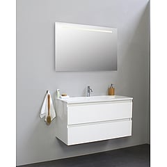 Sub Online onderkast met acryl wastafel 1 kraangat met spiegel met geintegreerde LED verlichting 100x55x46cm, hoogglans wit
