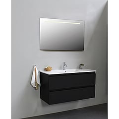 Sub Online onderkast met porseleinen wastafel 1 kraangat met spiegel met geintegreerde LED verlichting 100x55x46cm, mat zwart