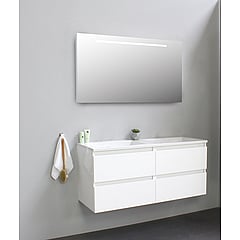 Sub Online onderkast met acryl wastafel zonder kraangaten met spiegel met geintegreerde LED verlichting 120x55x46cm, hoogglans wit